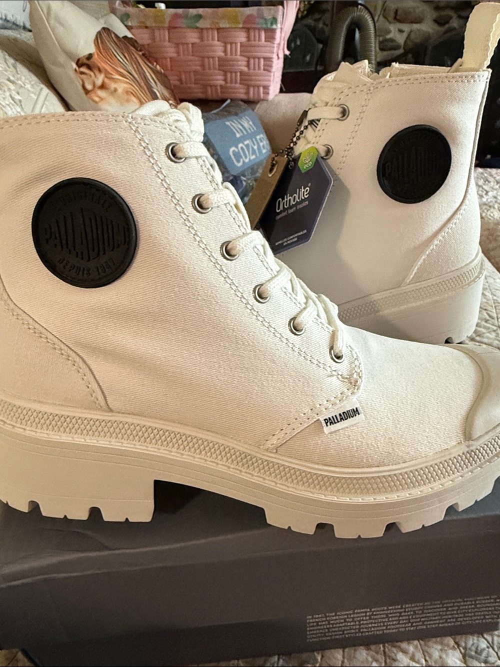Palladium White Canvas Lug-Sole Lace-Up Boots - Picture 3 of 13